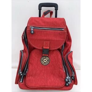 Kipling Rolling Backpack Sanaa Wheeled Carry On Luggage Laptop Bag Red